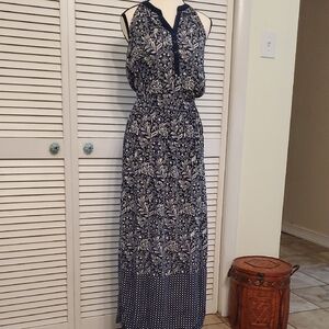 Old Navy Blue and White Halter Boho Maxi Dress, Size Medium